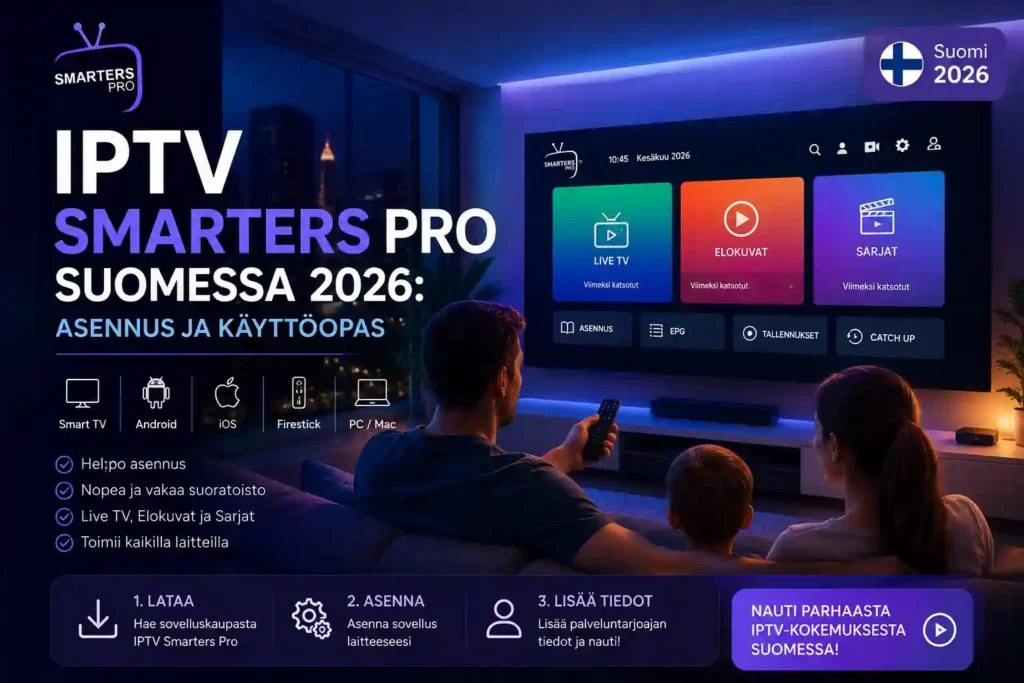 iptv smarters pro – aloitusnäkymä televisiossa ja kirjautumisvaihtoehdot