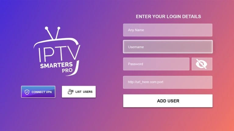 IPTV Smarters Pro ohje vaihe 2: Xtream Codes -kirjautumistietojen syöttö