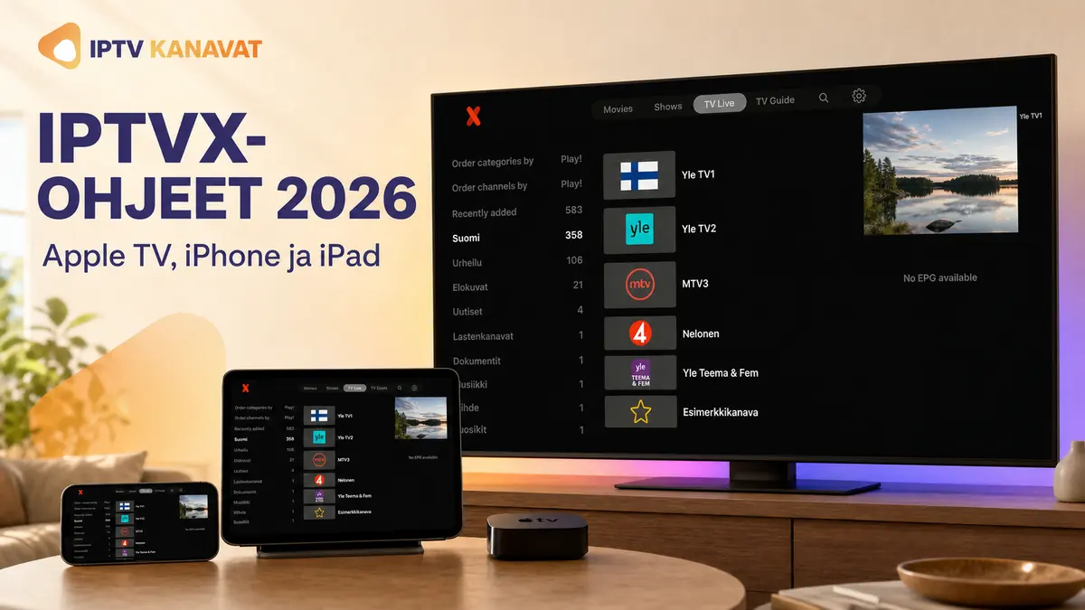 IPTVX-ohjeet 2026 Apple TV:lle, iPhonelle ja iPadille