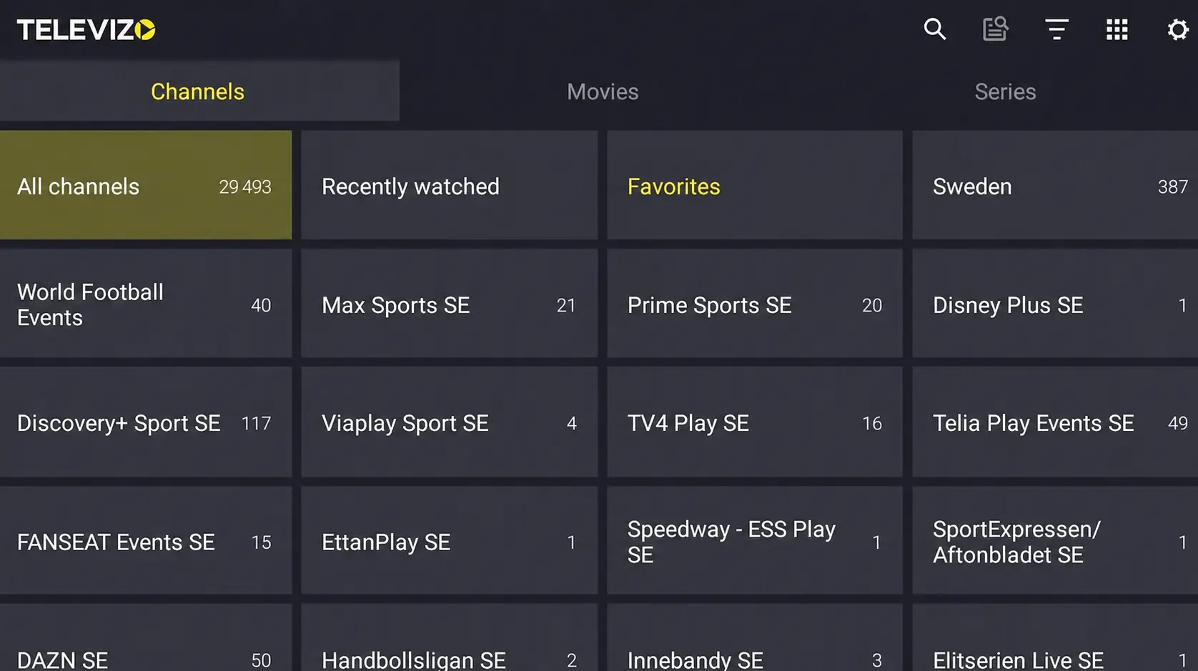 Televizo IPTV Player vaihe 3: 29 493 kanavan esimerkkilista