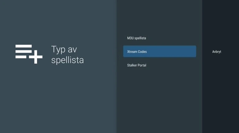 TiviMate-ohje vaihe 2: Xtream Codes -kirjautumistavan valinta