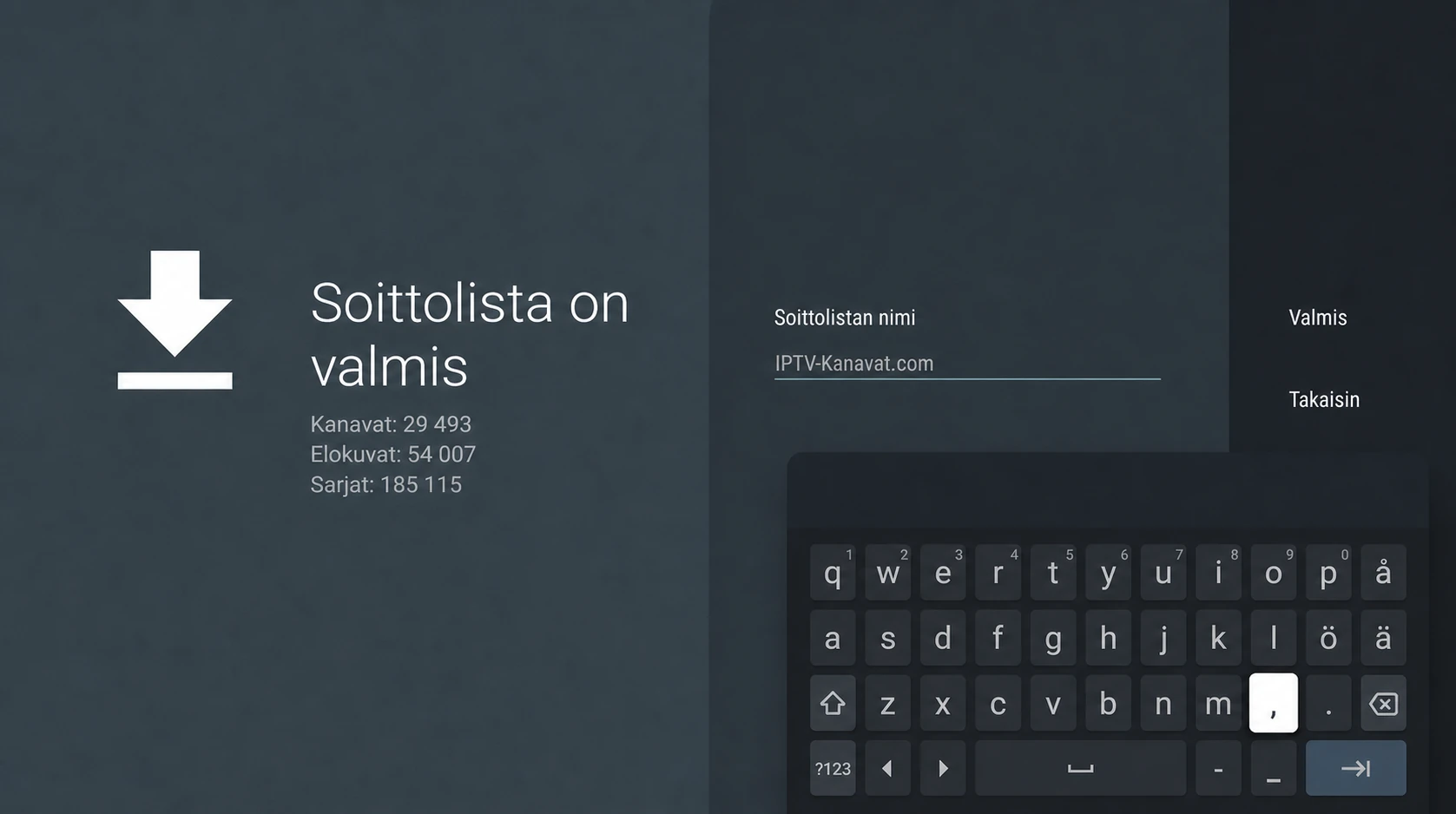TiviMate-ohje vaihe 4: IPTV-Kanavat.com-esimerkkisoittolistan nimeäminen ja tallennus